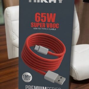 Nikay SUPERVOOC 65W PREMIUM USB A TO TYPE C SUPER FAST CHARGING | HIGH - SPEED DATA TRANSFER CABLE (RED CABLE 1mt)