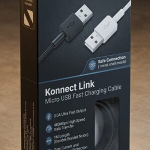 Nikay Konnect Link Micro USB Fast Charging Cable with 3.0A Output, 480Mbps Data Transfer, 1M Length for Smartphones, Tablet, Laptops & Other Micro USB Devices(Black)