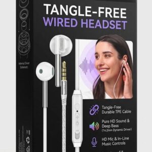 Wired Earphones with In Line HD Mic, Powerful Audio, 14.2mm Dynamic Driver, Unique Earbuds Design, TPE Anti Tangle Wire,In line Controls,Wide Compatibility(White)