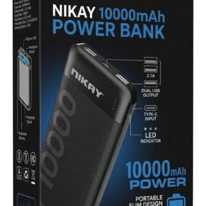 Nikay10,000mAh 10W Power Bank, Ultra Slim Power Bank with USB-A Output Port & Dual Input Ports (Micro & Type C) | BIS Certified |Type C Cable Included|Made in India(Dark Blue)