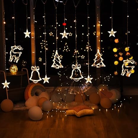 Nikay Christmas Reindeer LED Curtain Lights -2.5 M (Pack of 1) Warm White, Lights for Christmas, Christmas Lights, Led Curtain Light, Festive Light,