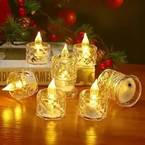 Nikay Candles for Home Decoration - 12 Pcs Electric Flameless & Smokeless LED Diya Lights, Crystal Candle for Home Decor, Diwali Festivals Decoration,Christmas,New Year, Festive