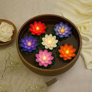 LED Lotus Floating Diya| Waterproof, Battery-Powered, Realistic Lotus Flower Floating Candle for Diwali Décor, Home, Wedding, Mandir, Indoor & Outdoor Decorations (Multicolor) (Pack of 6)