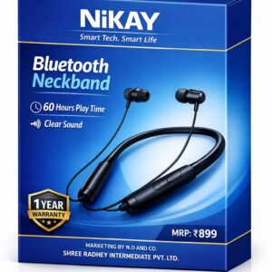 NiKAY 60HRS Battery, Fast Charge, IPX7, Dual Pairing, Low Latency, Magnetic Earbuds, in Ear Bluetooth Neckband, Wireless with Mic Earphones (Active Black)